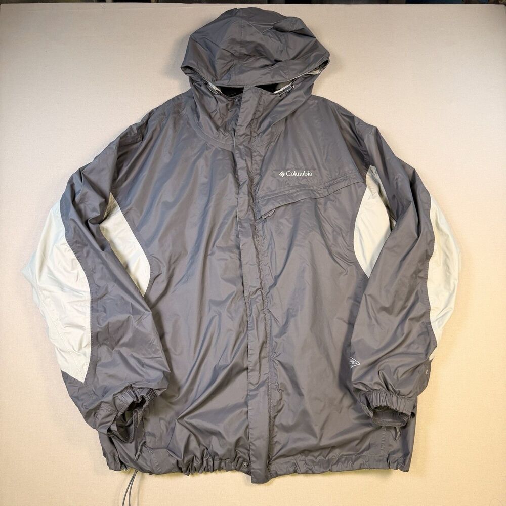 Columbia Omni Tech Rain Jacket Mens XXL Gray White Waterproof Packable Hooded